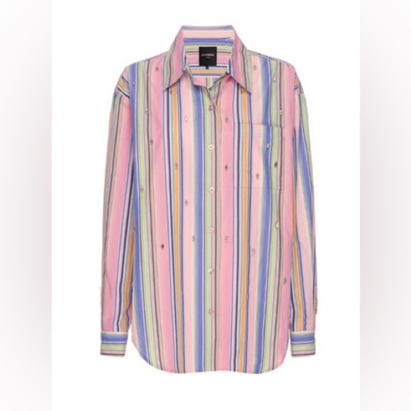 le superbe Tops - LE SUPERBE Embellished Over You Shirt striped pink silver size small oversize